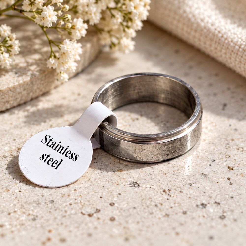 Men’s Stainless Steel Band Ring Silver Tone Wide Wedding Band Minimalist Size 6